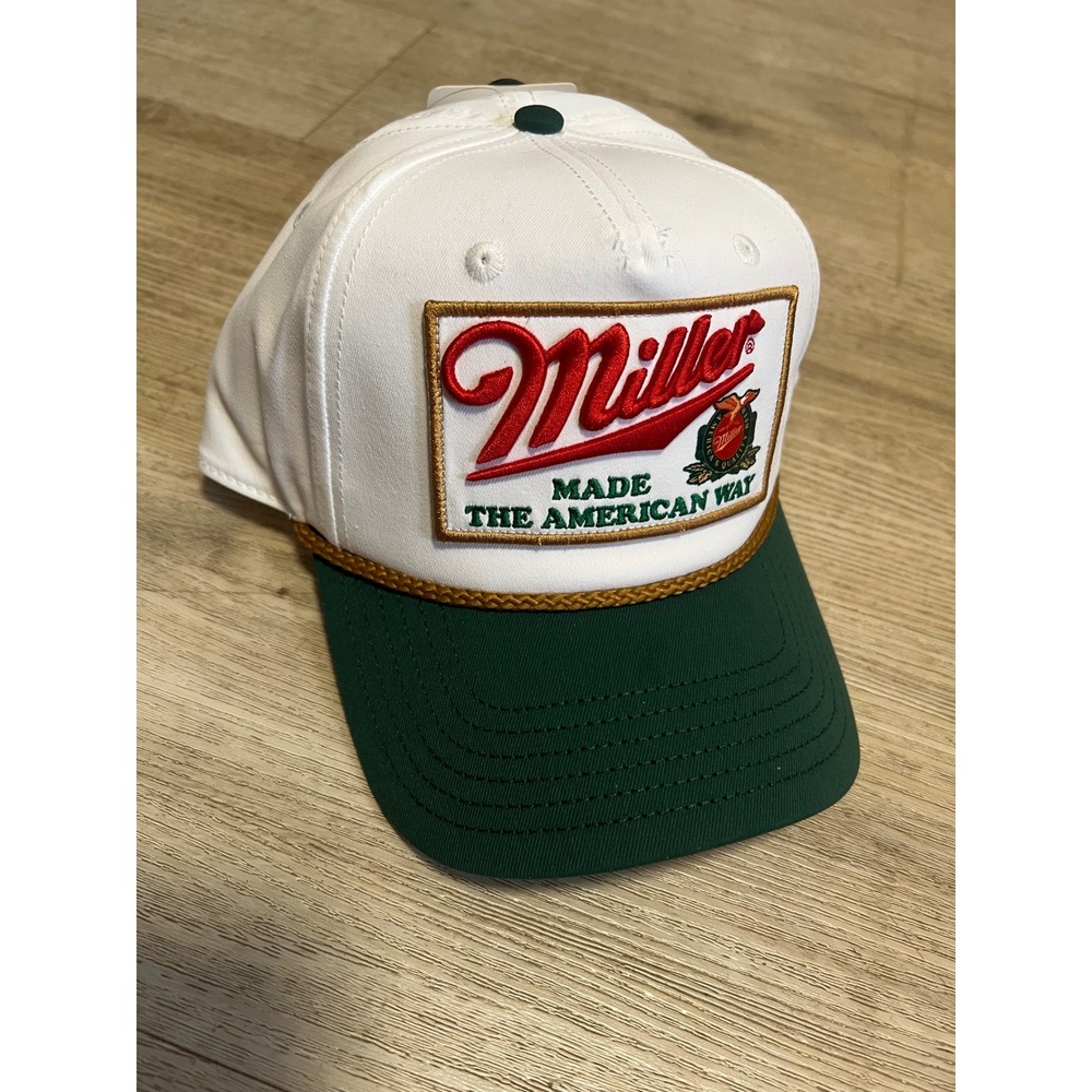Miller High Life Hat Mens White Green Made The American Way Snapback Mad Engine